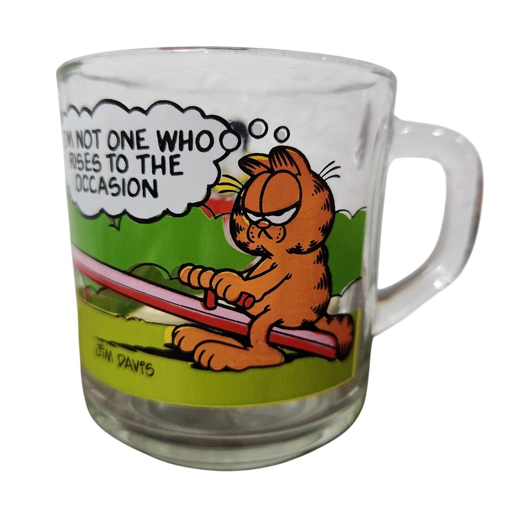 Vintage 1980's Garfield‎ Clear Glass Coffee Mug Funny